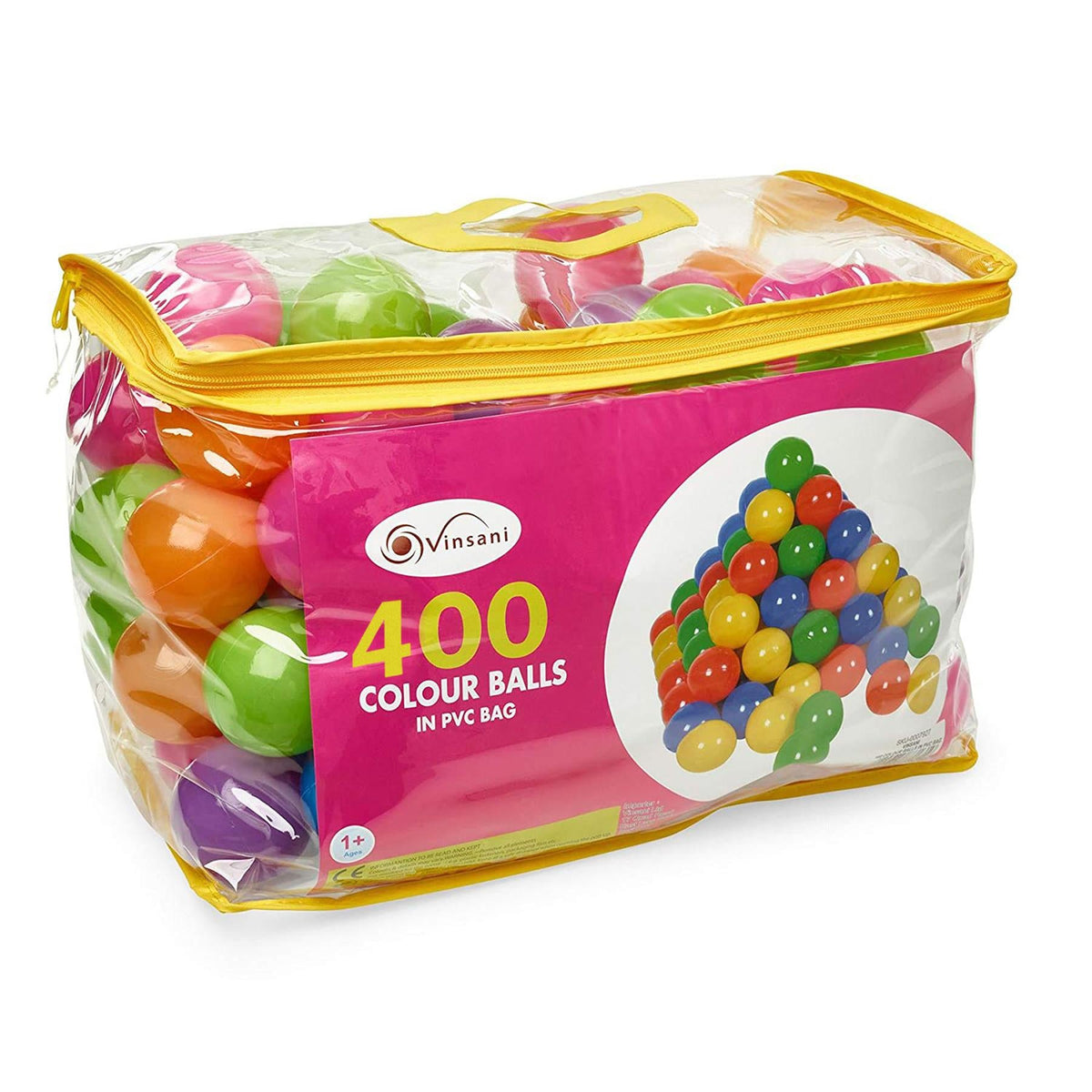Vinsani Multicoloured Soft Plastic Play Pit Balls Non Toxic and BPA Free with Clear PVC Carry Bag for Indoor Outdoor Swimming Pool Ball pit Trampoline Play