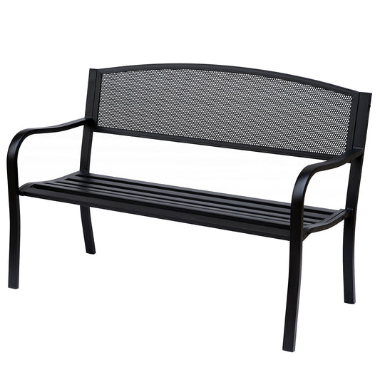 Outsunny  2 Person Garden Bench, Steel-Black  Black 127L x 60W x 85H cm