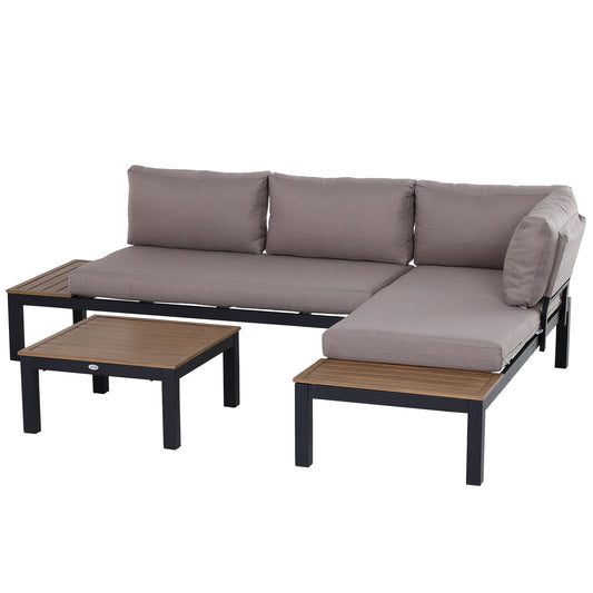 Outsunny  3-Piece Aluminium Frame Outdoor Garden Furniture Set Mixed Grey Yellow/Grey 64cmx74cmx69cm