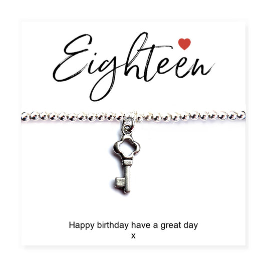 Aye Do Gifts 18th Birthday Stretch Beaded Bracelet & Message Card Silver