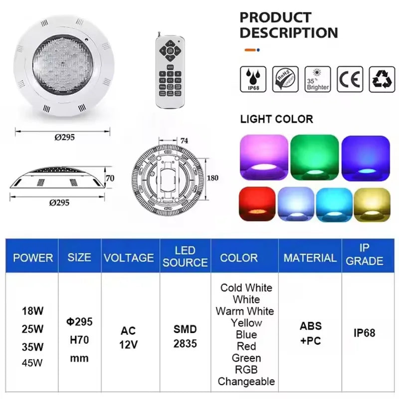 LED Underwater Swimming Pool Lights RGB Color Changing