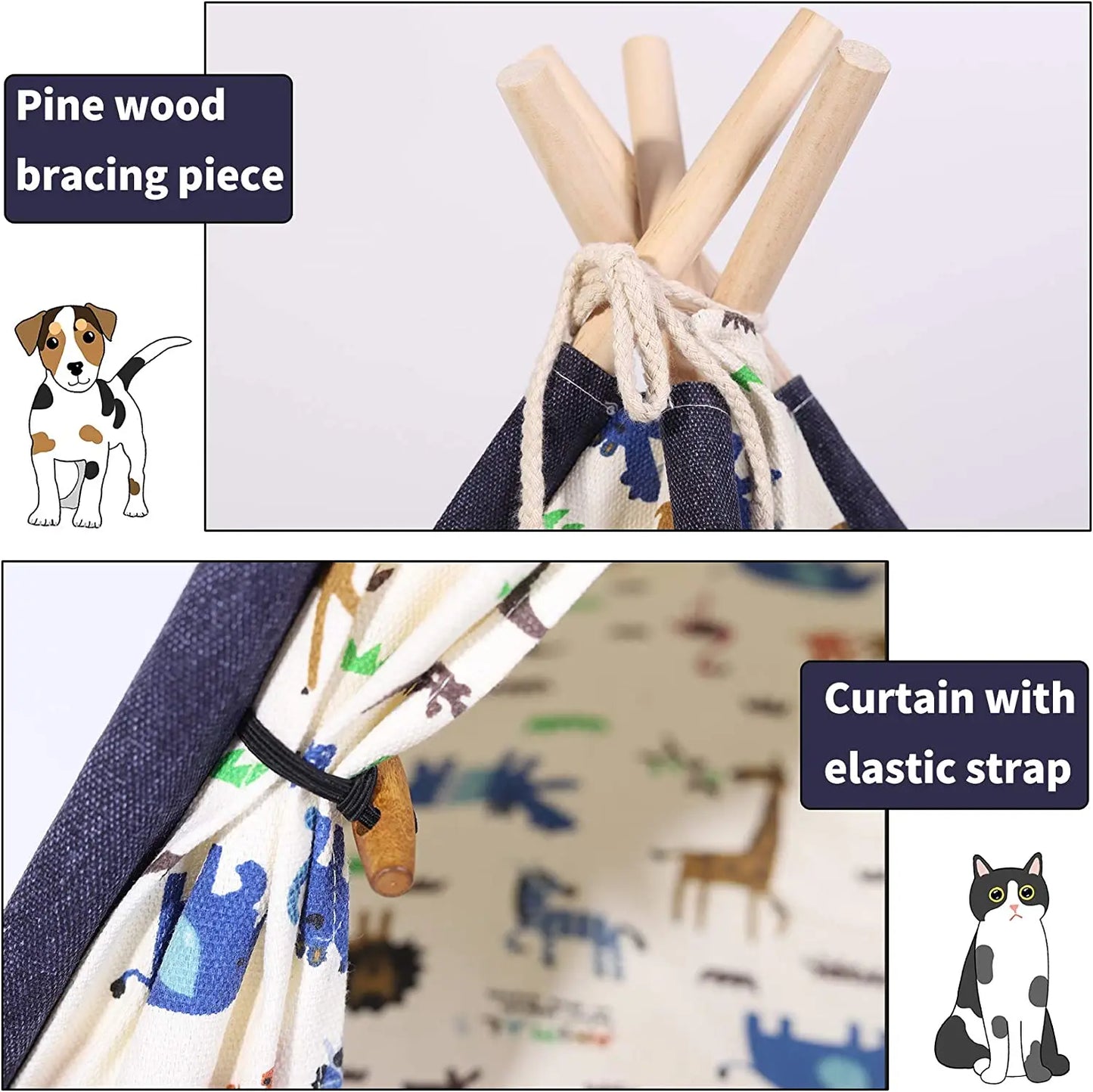 BingoPaw-Foldable Pet Tent with Cushion Pad, Cute Dog Bed House, Washable Cat Teepee, Playhouse Tents