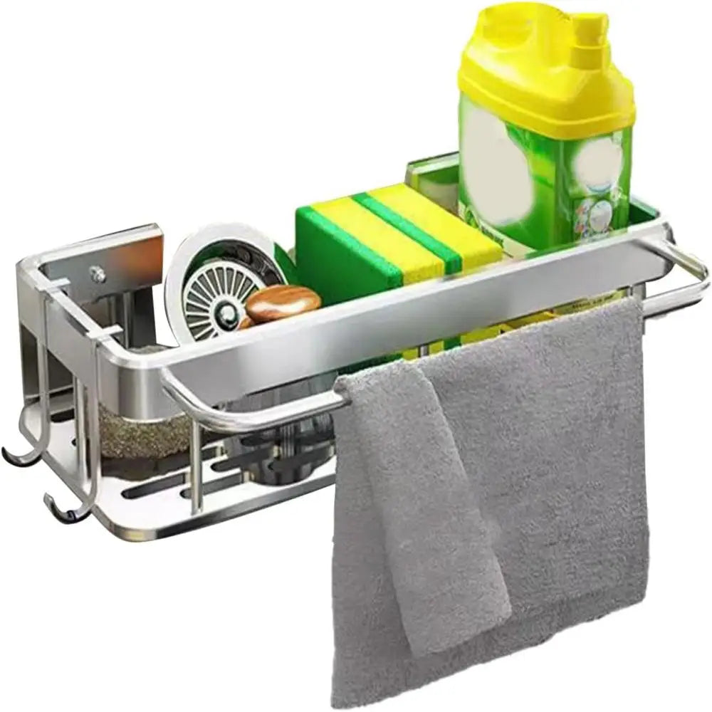 1pc Kitchen Aluminium sink Drain Rack shelf Basket Organizer Kitchen Accessories SpongeStorage Faucet Holder soap Drainer