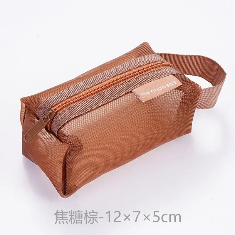 Dark Series Vintage Three-dimensional Square Nylon Mesh Coin Purse Pouch Large Capacity Key Lipstick Earphone Organizer Card Bag