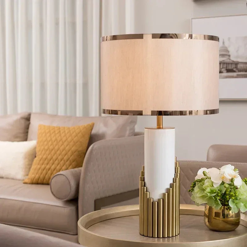 Designer's Luxury LED Desk Lamp Marble Fabric Lampshade