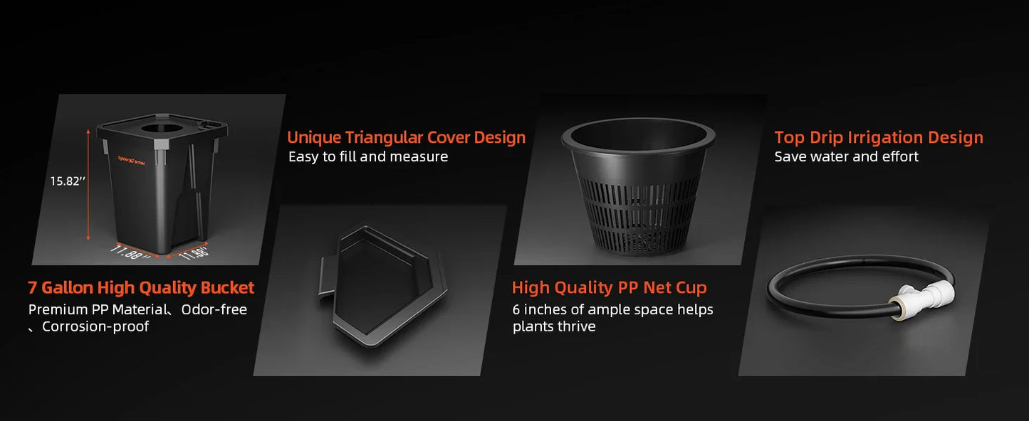 Spider Farmer 7-Gallon DWC Hydroponic System Grow Kits + Air Pump with 2 Buckets