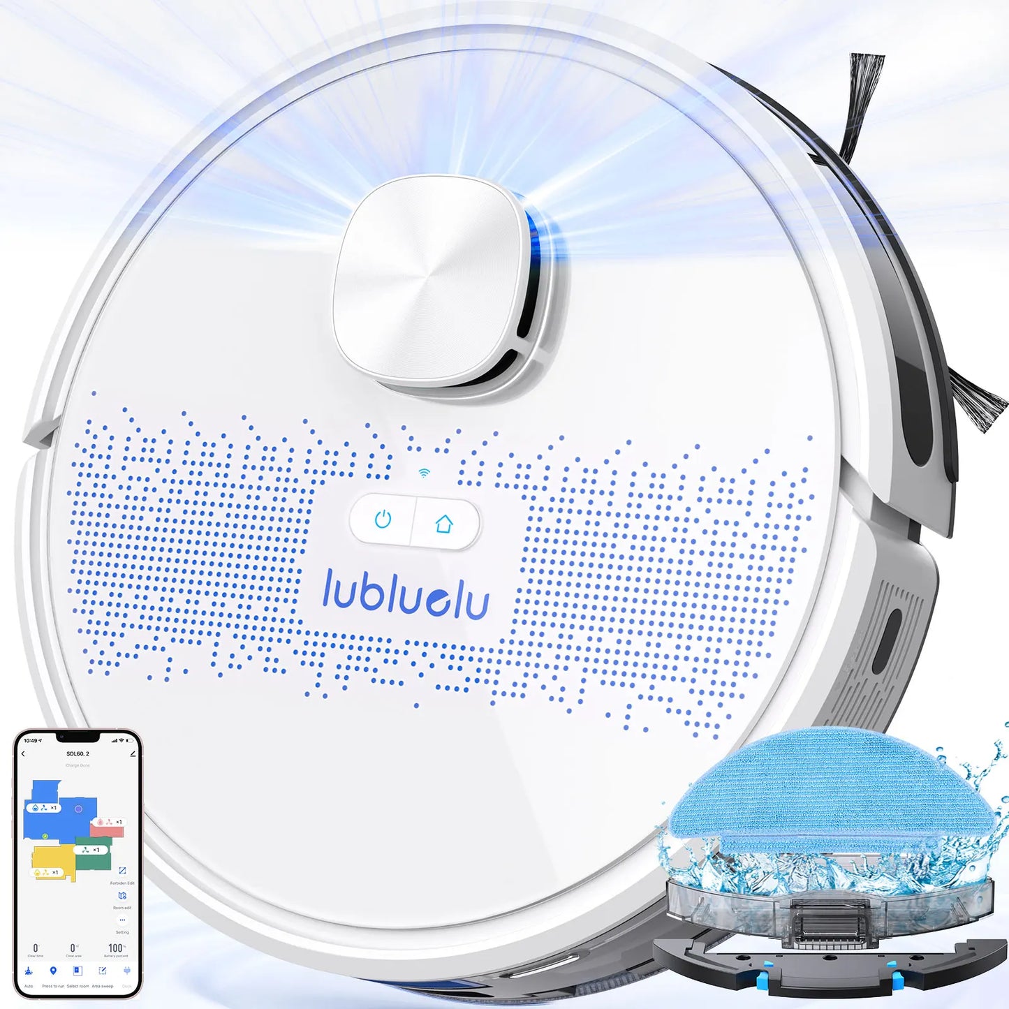 Lubluelu SL60D Robot Vacuum and Mop Combo - 4000Pa Suction, Quiet Operation, 150Mins Runtime10 No-Go Zones, Smart App Control