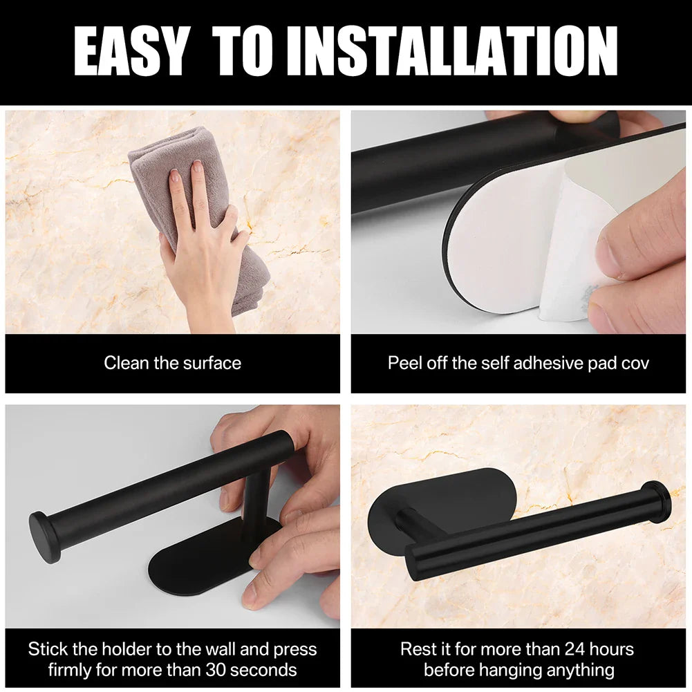 Adhesive Toilet Roll Paper Holder Organizer Wall Mount Storage Stand Kitchen Bathroom No Drill Tissue Towel Dispenser Stainless