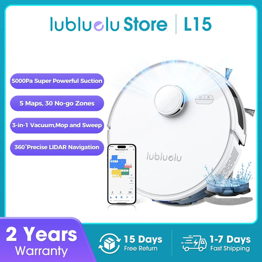 Lubluelu L15 Robot Vacuum And Mop Combo 5000Pa, Auto-Charging, 5 Maps, Robot Vacuum, 30 No-go Zones, 3 In 1 Robot Vacuum Cleaner