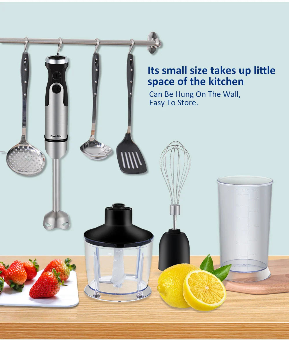 BioloMix 1200W 5-in-1 Immersion Hand Stick Blender Mixer Vegetable Meat Grinder 800ml Chopper Whisk 600ml Smoothie Cup