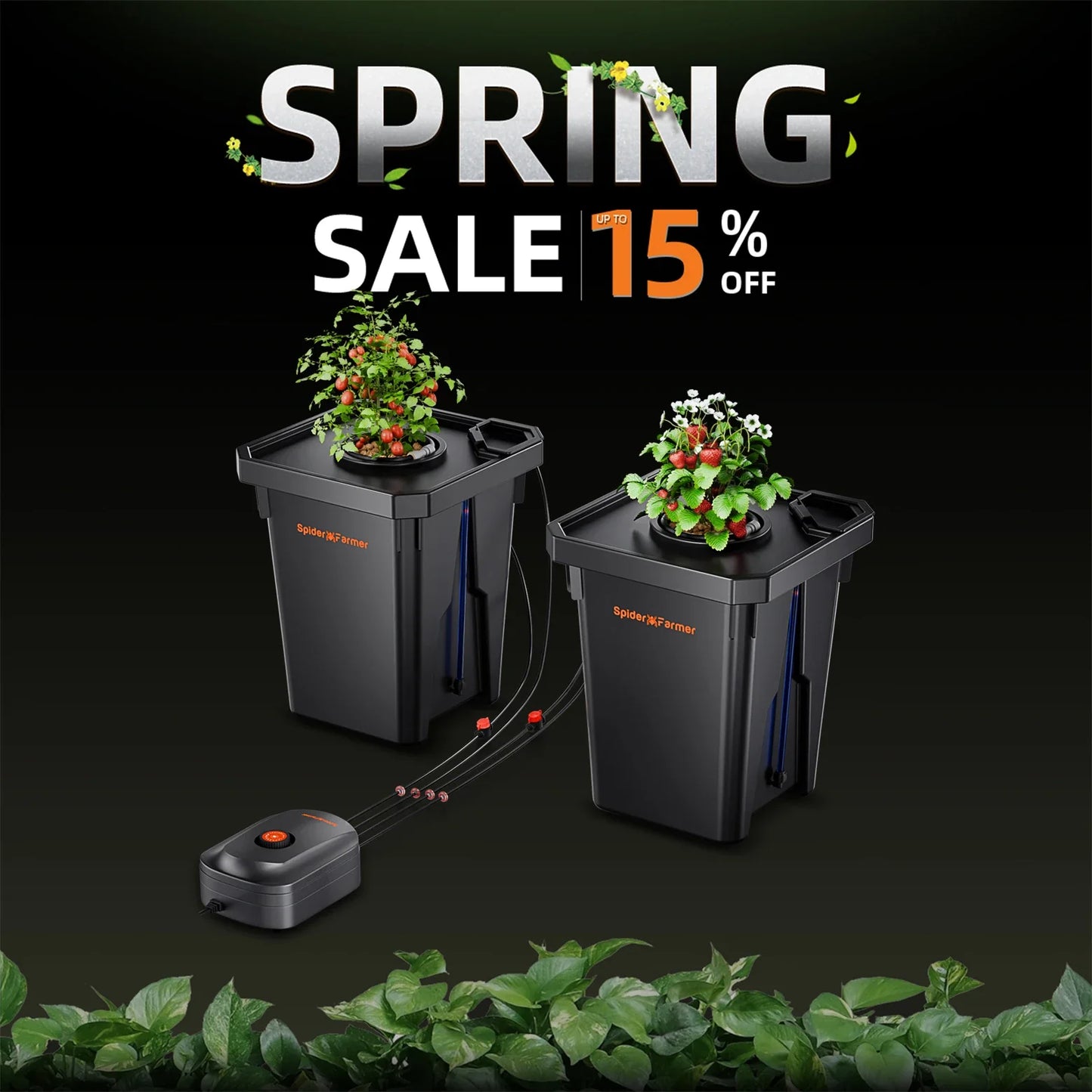 Spider Farmer 7-Gallon DWC Hydroponic System Grow Kits + Air Pump with 2 Buckets