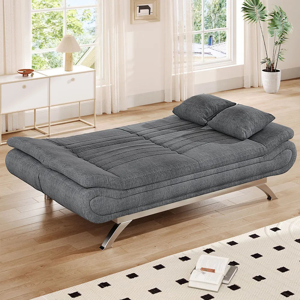 Grey Shell 3 Seater Recliner Sofa Bed with 2 Pillows  for Living Room Bedroom Home Office Study
