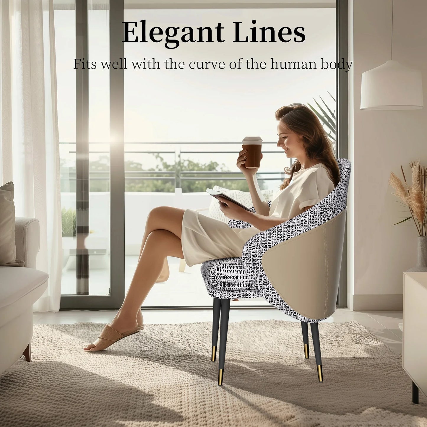 Set Of 2 Modern Upholstered Dining Chairs High-density Sponge Foam Elegant Kitchen Restaurant Chair