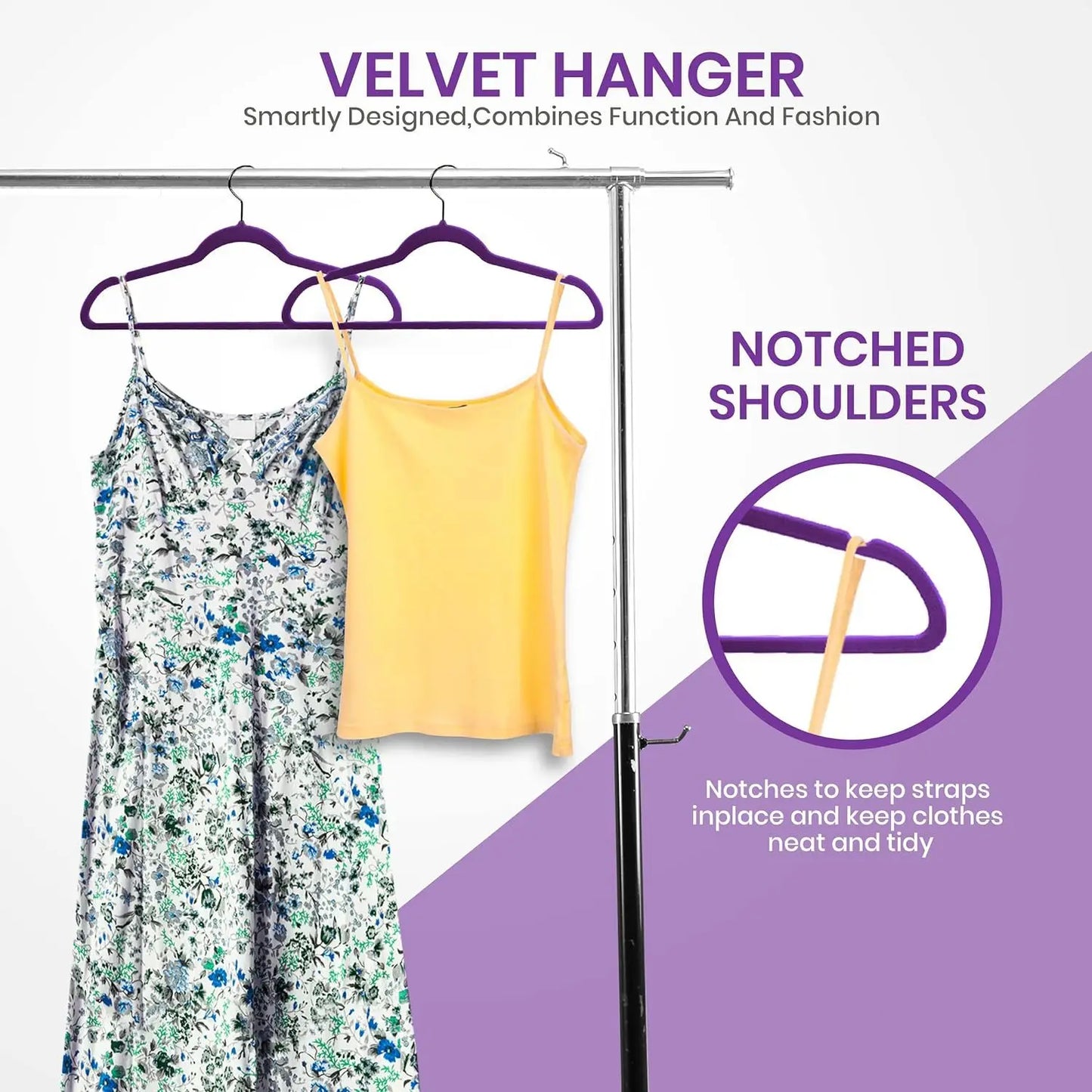 50pcs Multiple Colors Flocking Multi-function Anti-slip Plastic Hanger Black Velvet Thickened Magic Clothes Hanger Clothes Rack