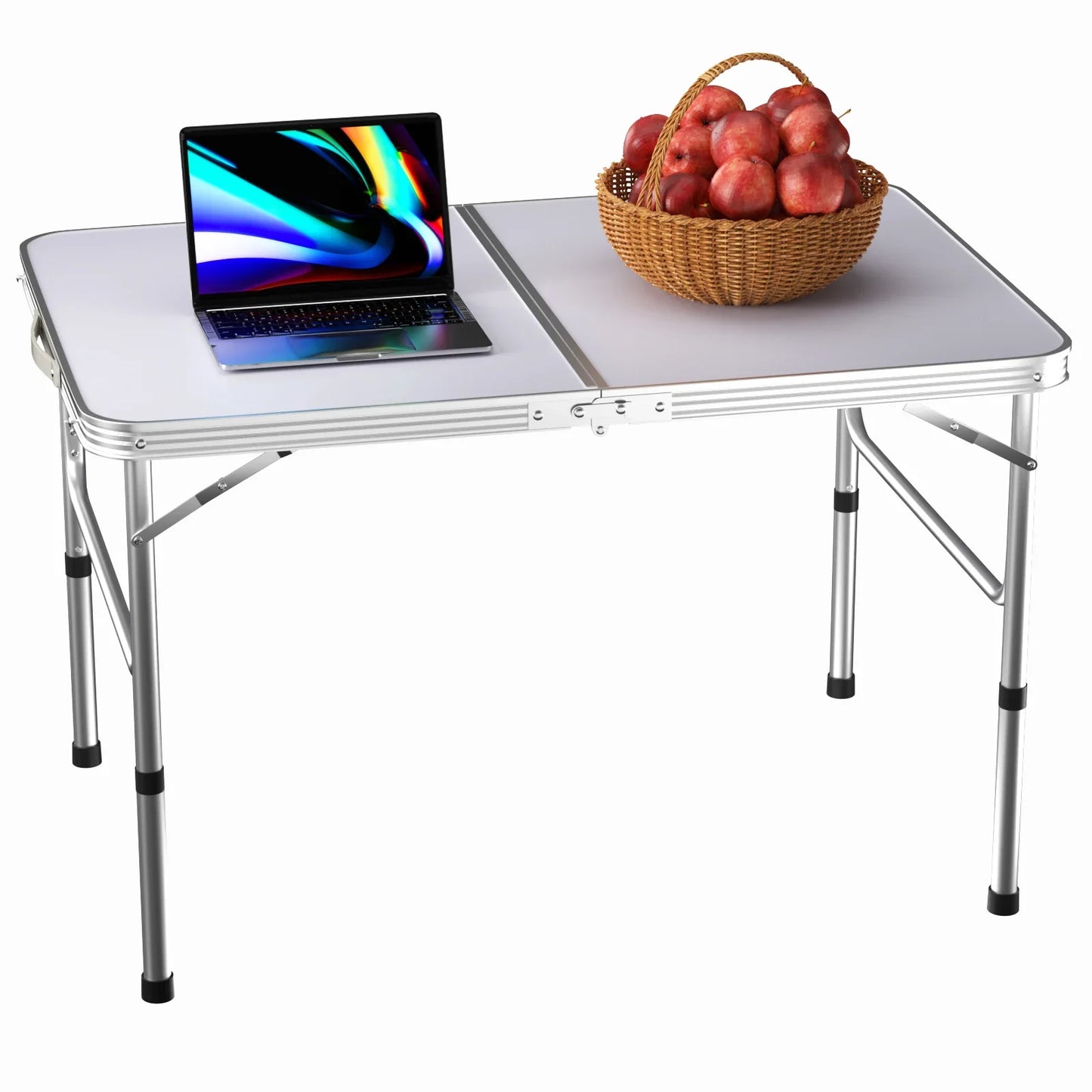 3FT/90CM Picnic Folding Tables, Aluminium Foldable Portable Adjustable Height Lightweight for Camping BBQ, 90x60x37/67cm