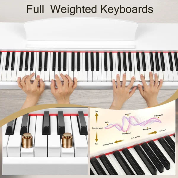 Glarry GDP-203 88 Key Standard Full Weighted Keyboards Digital Piano with Metal Stand, Power Adapter, Triple Pedals,