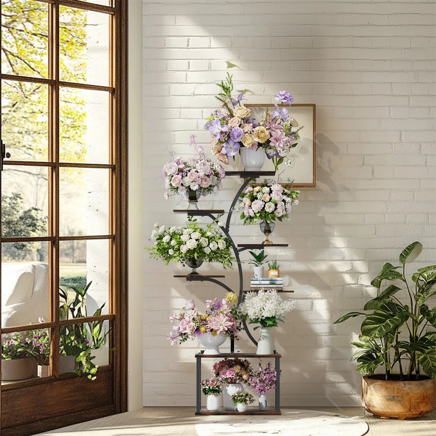 7 Tier Tree Shaped Plant Stand for Patio Living Room Metal Plant Flower Pot Display Holder Multiple Shelves