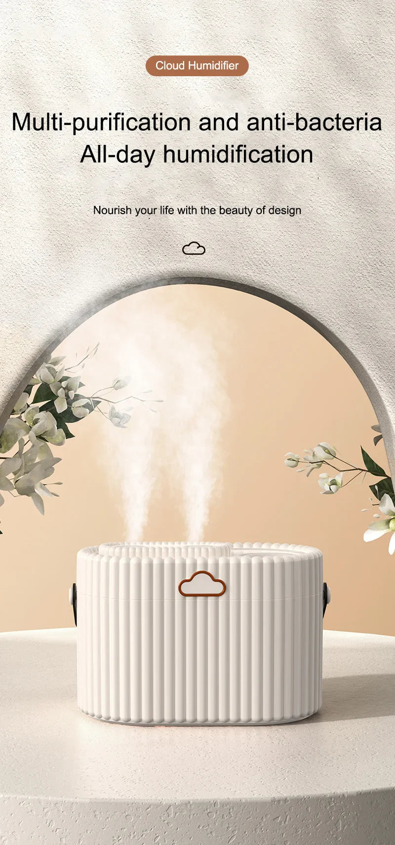 2L Large Capacity Humidifier Dual Mist Ports Humidifier Auto Shut-Off Air Humidifier USB Humidifier 360° Coverage Humidifier