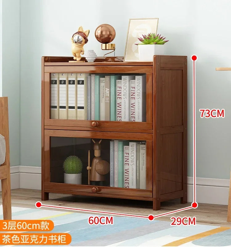 Japanese Home Furniture Bamboo Bookcases Organizer Multi-layer Storage Shelf Simple Retro Bookshelf With Door Modern Office Desk