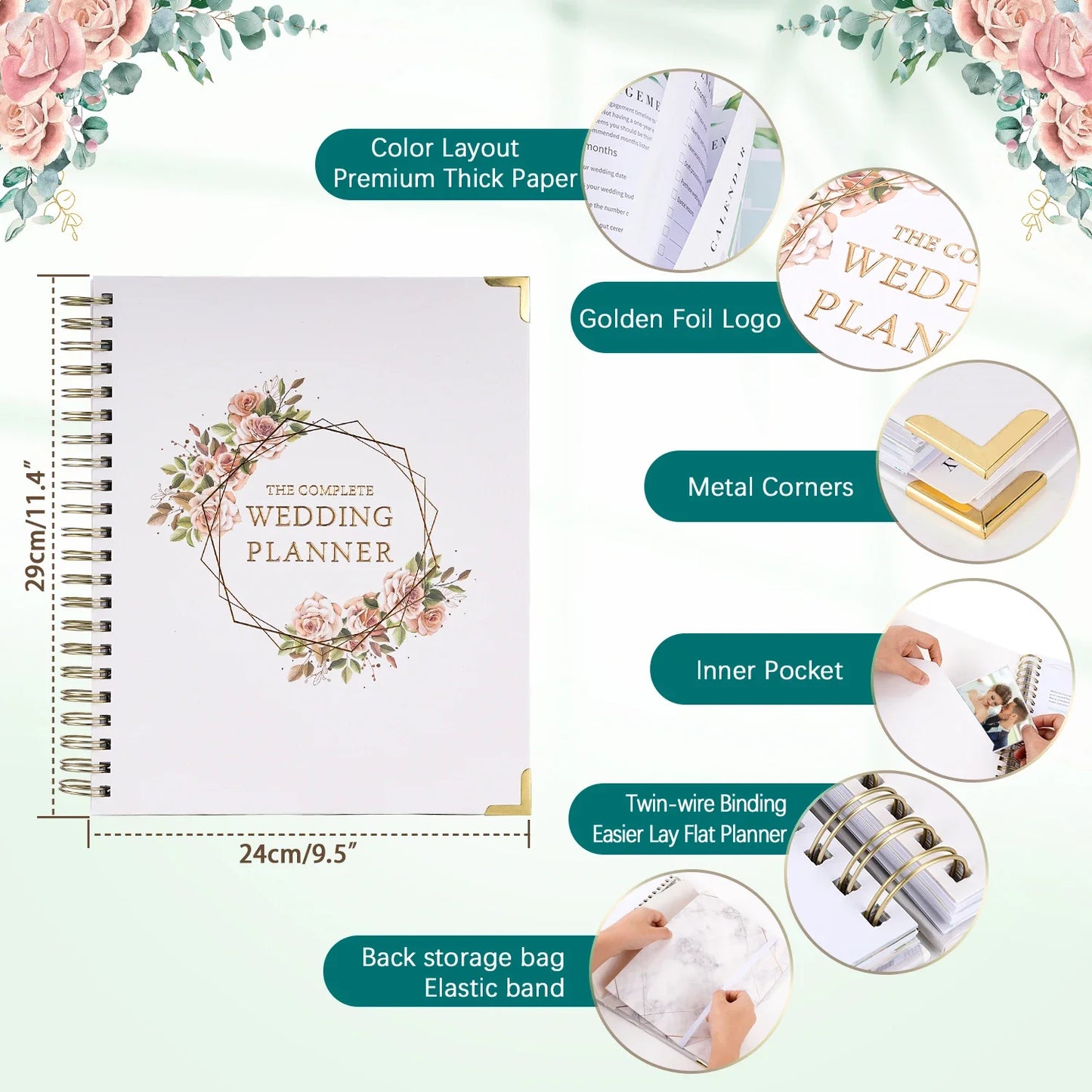 Bride's Wedding Planner&Organizer Wedding Planner Gold Foil Hardcover with Metal Corner+Countdown Calendar Engagement Diary Gift