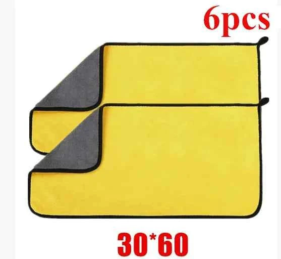 6/2pcs Microfiber Cleaning Towels Thickened Extra Soft High Water Absorption Plush Drying Car Washing Clothes Car Accessories