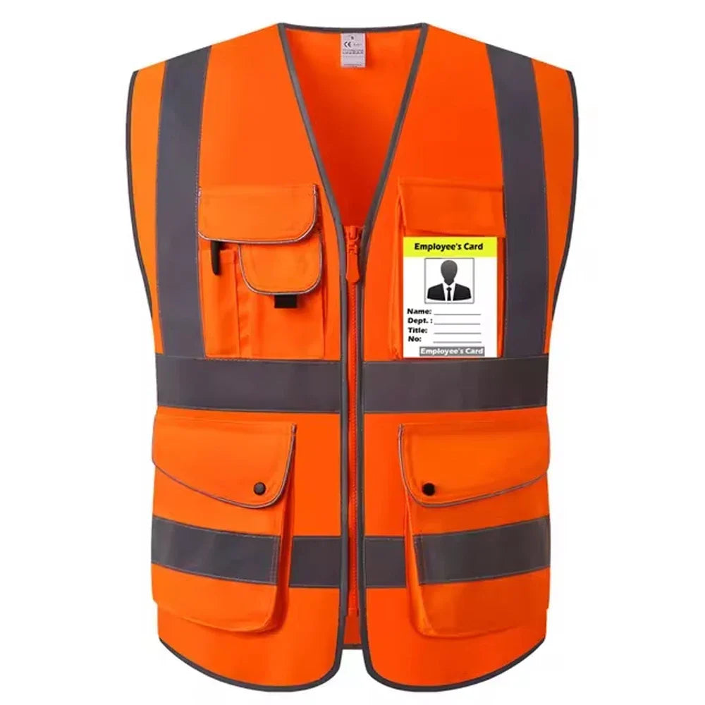9 Pockets Class 2 High Visibility Reflective Safety Vest for Men Women Work Construction Orange Safety Vests Hi Vis Workwear