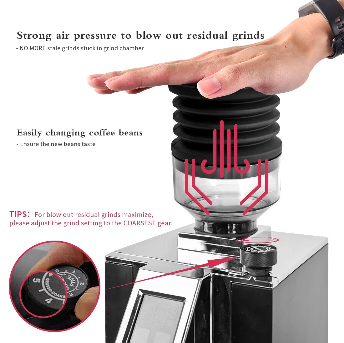 Coffee Beans Grinder Single Dose Hopper and Bellows Coffee Grinder Bean Bin Blowing Cleaning Tool For Eureka Mignon Grinder