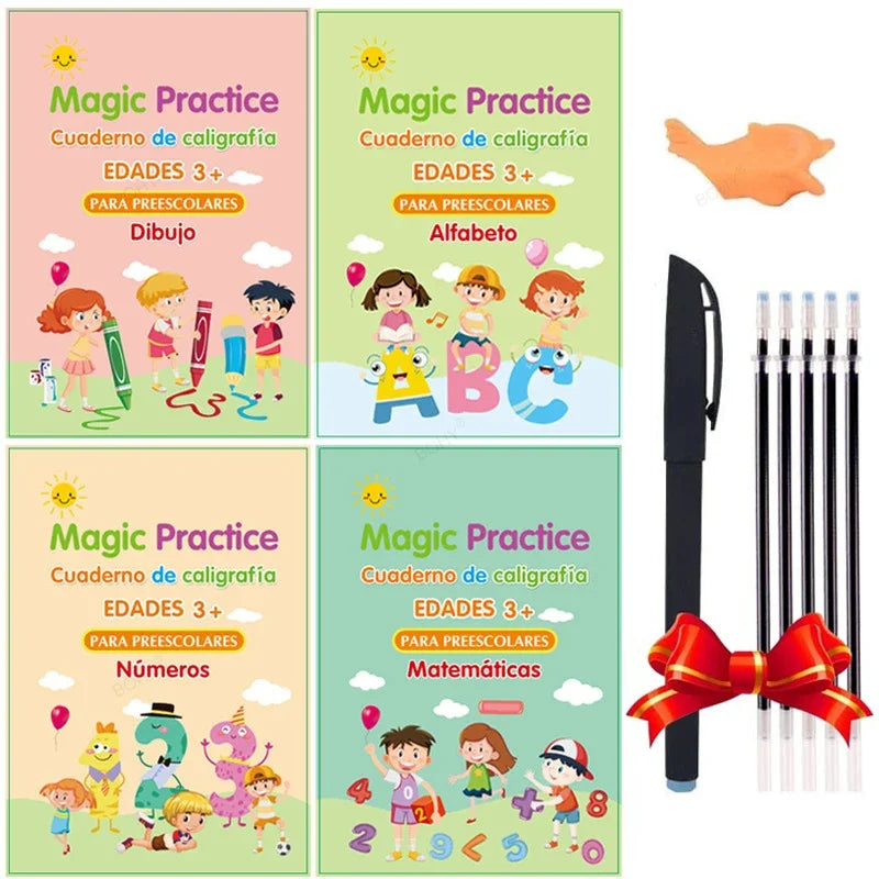 4 Books SANK Copybooks Pen Magic Copy Book Free Wiping Kids Writing Sticker Practice Copybook for Calligraphy