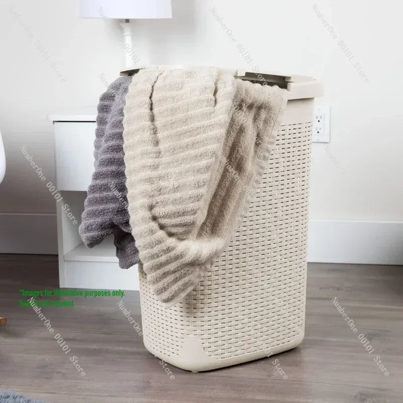 60 Liter Plastic Laundry Basket with Cutout Handles & Lid, Ivory