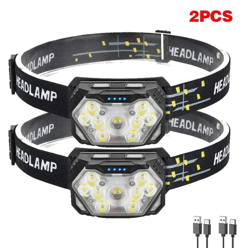 9 Led Strong Light Headlamp USB Rechageable Motion Sensor