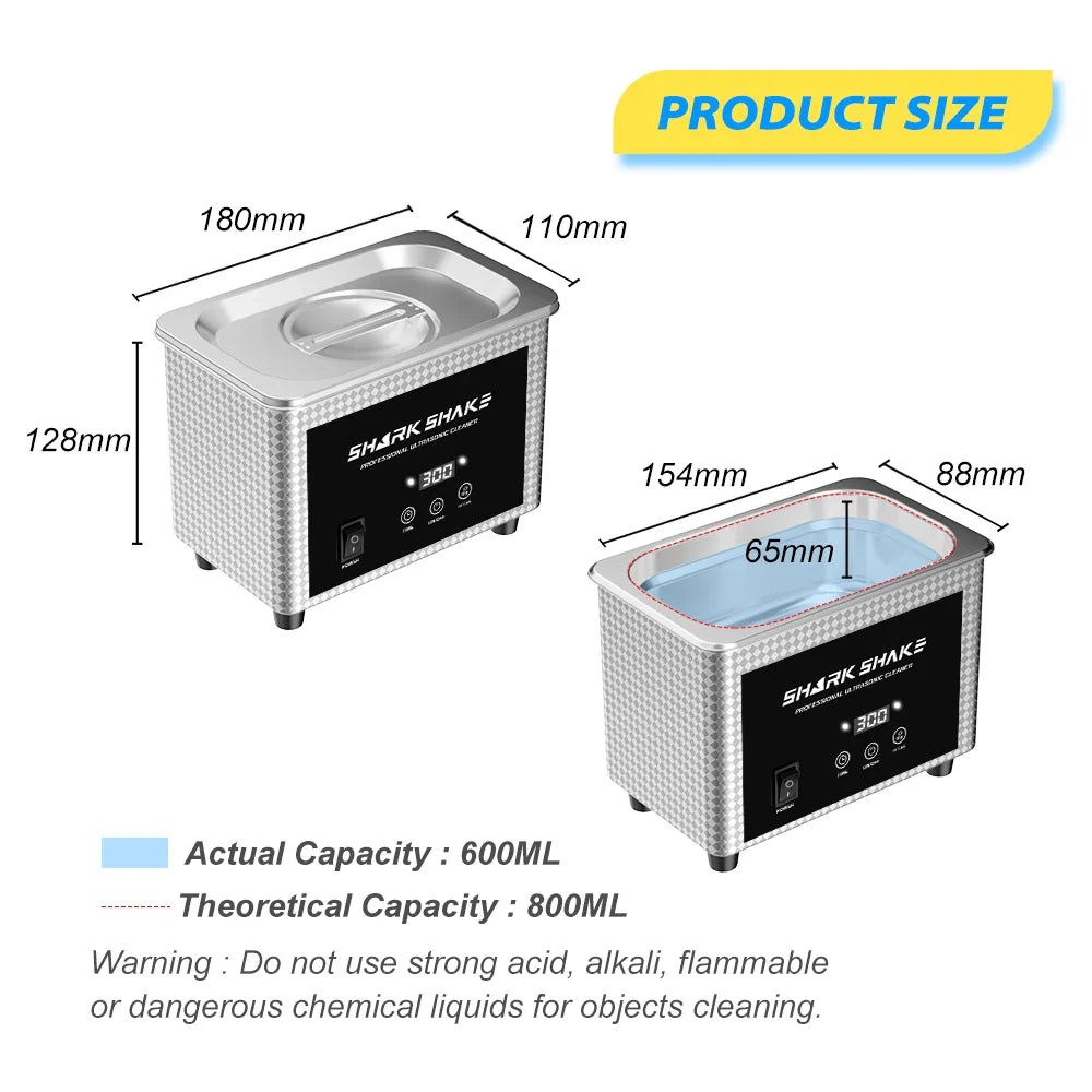 800ml Household Digital Ultrasonic Cleaner 30W/60W Stainless Steel Bath Degas Ultrasound Washing for Watches Jewelry
