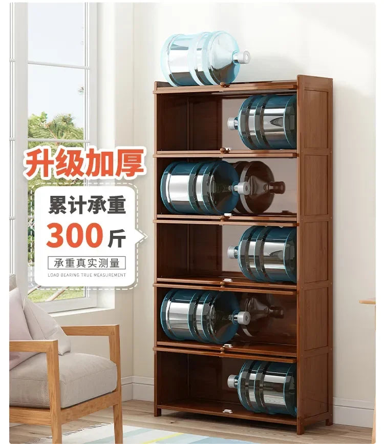 Japanese Home Furniture Bamboo Bookcases Organizer Multi-layer Storage Shelf Simple Retro Bookshelf With Door Modern Office Desk