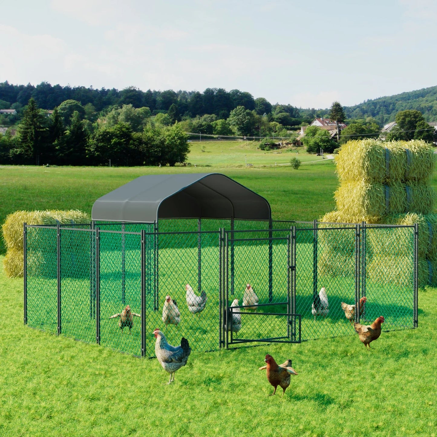 Extra Large Chicken Coop for Outdoor, Farm Metal Poultry Run, Walk-in Cage, House Kennels with Waterproof Cover