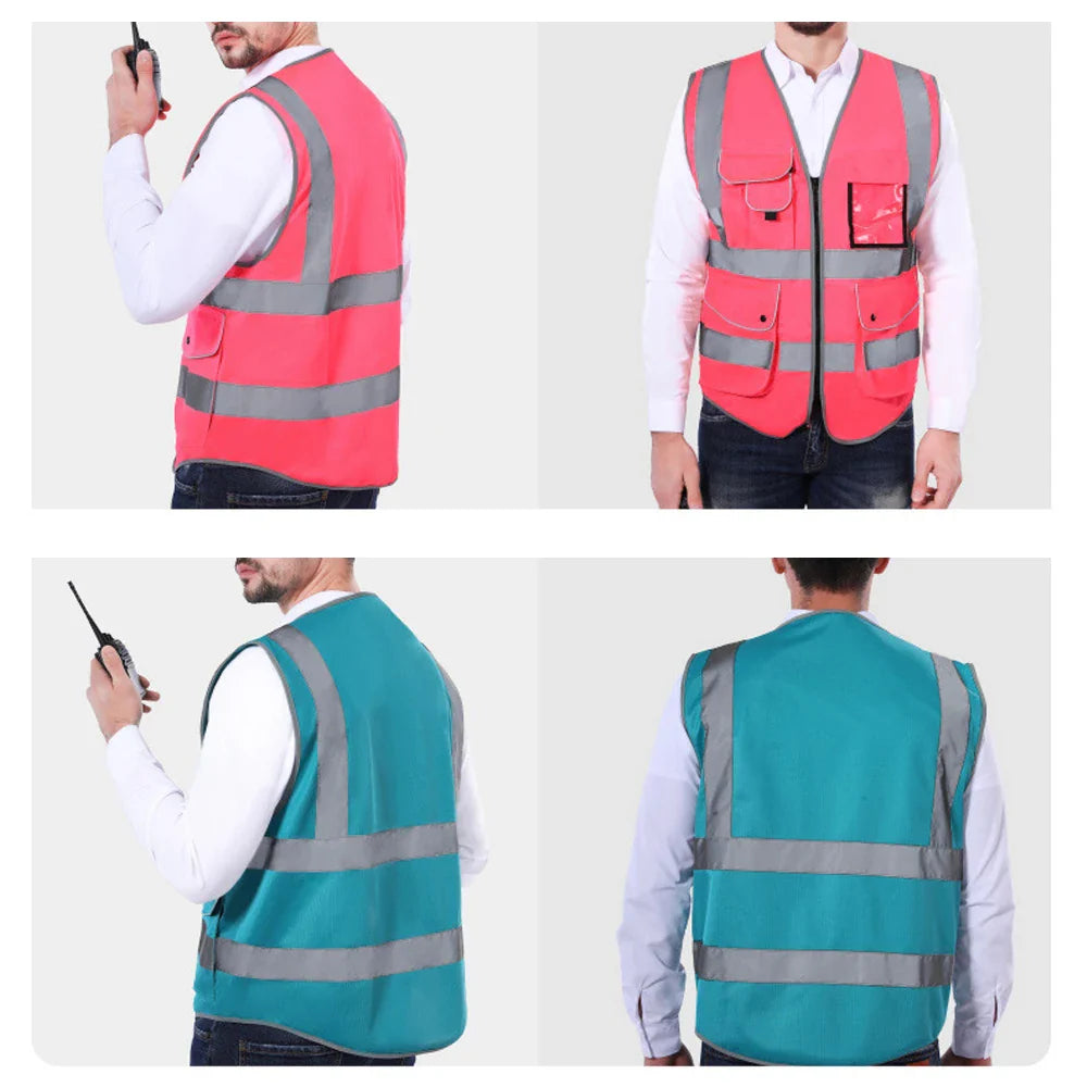 9 Pockets Class 2 High Visibility Reflective Safety Vest for Men Women Work Construction Orange Safety Vests Hi Vis Workwear