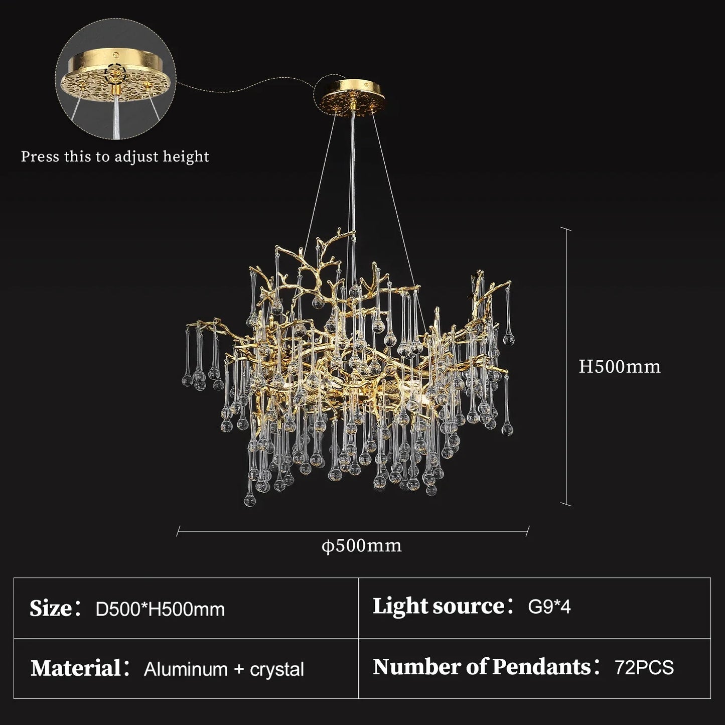 Large Vintage Golden Ceiling Crystal Chandelier