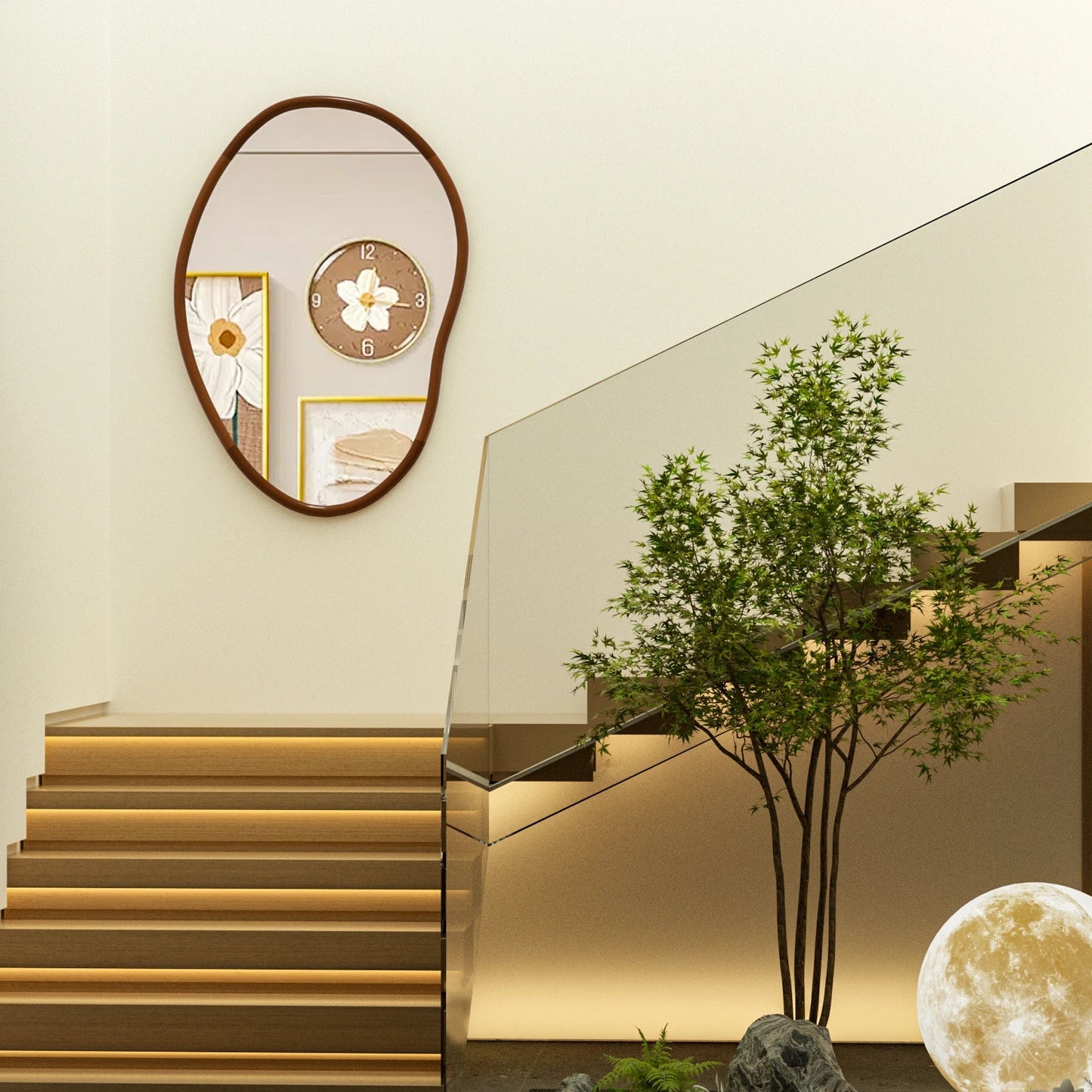 Irregular Wall Mirror Decorative Large Accent Mirror Vanity with Solid Wooden Frame for Livingroom Diningroom Bedroom Hallway