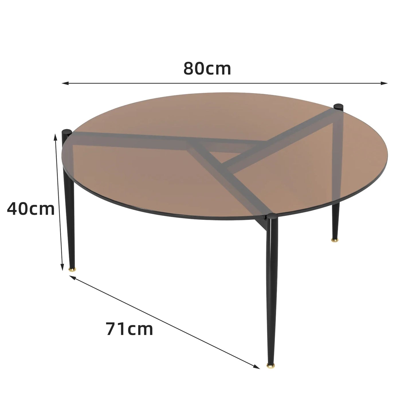 Coffee Table Leisure Round Table Tempered Glass Sofa Side End Table with Sleek Metal Legs for Living Room Office