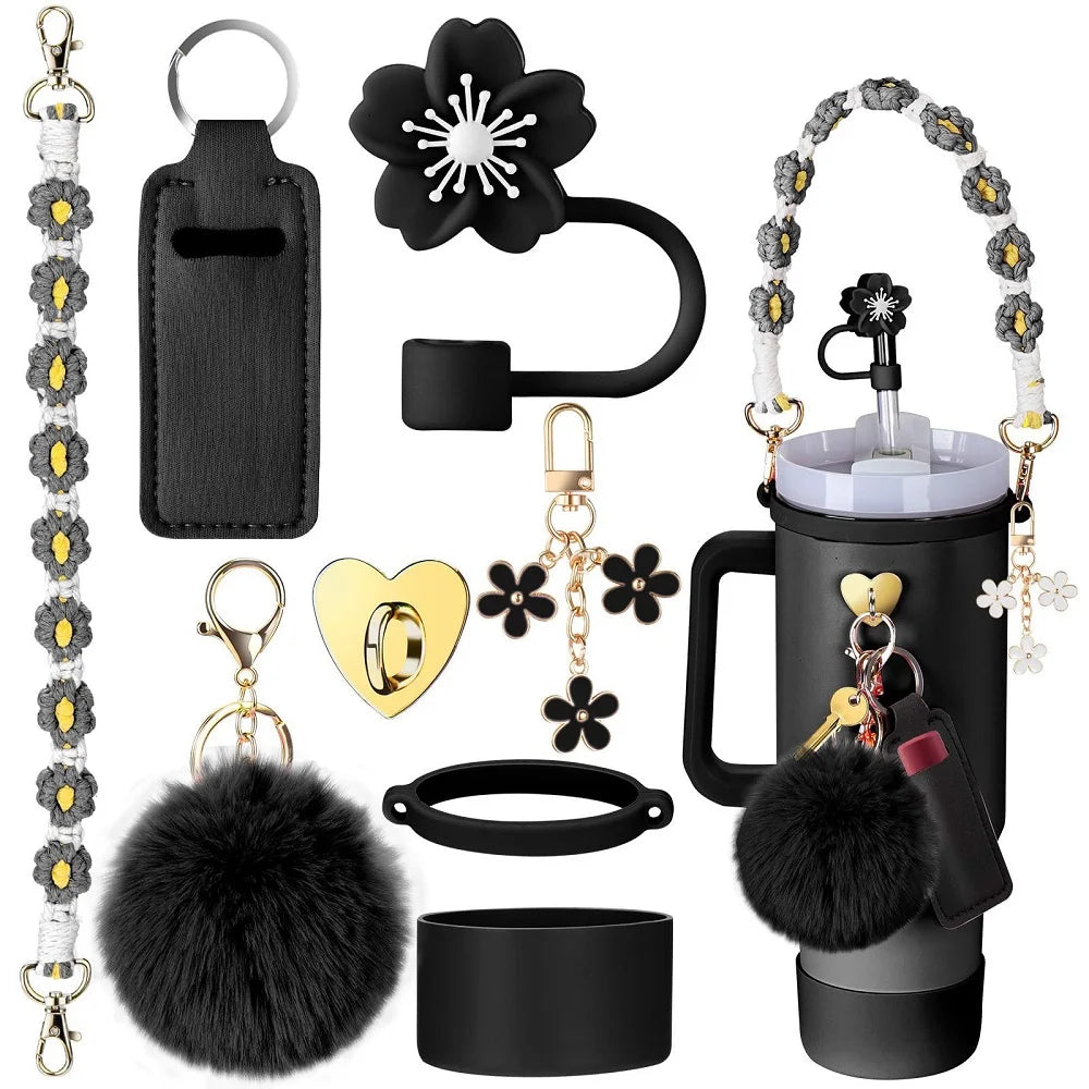 8Pcs/Set Siliocne Cup Sleeve Straw Lid Handle Strap Keychain Lipstick Pouch for Stanley 40oz Tumbler Accessories Set