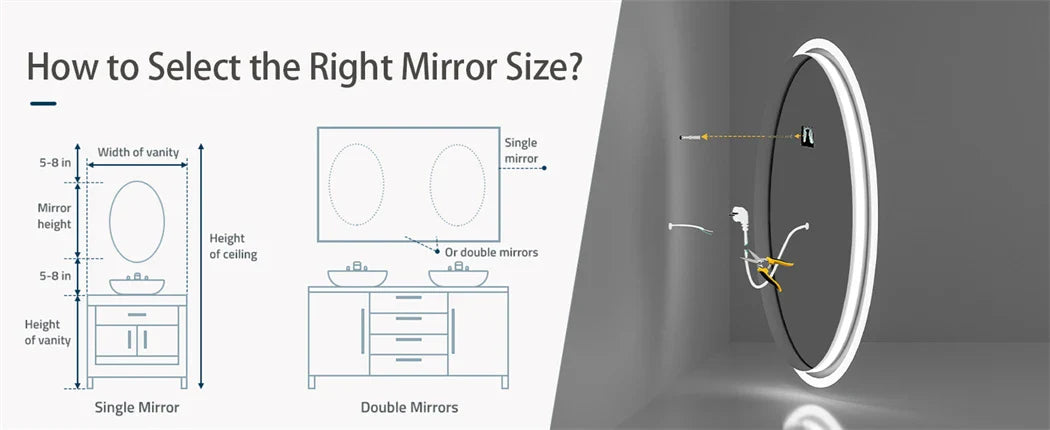 LED Bathroom Mirror Round 600/800mm Illuminated Dimmable Backlit Lighted Wall Vanity Mirror Anti-fog Smart Makeup Shaving Mirror