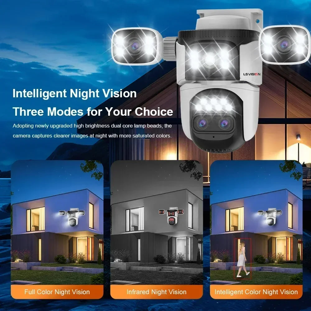 WiFi Security Camera Outdoor 10X Optical Zoom Four Lens Human Auto Tracking Waterproof