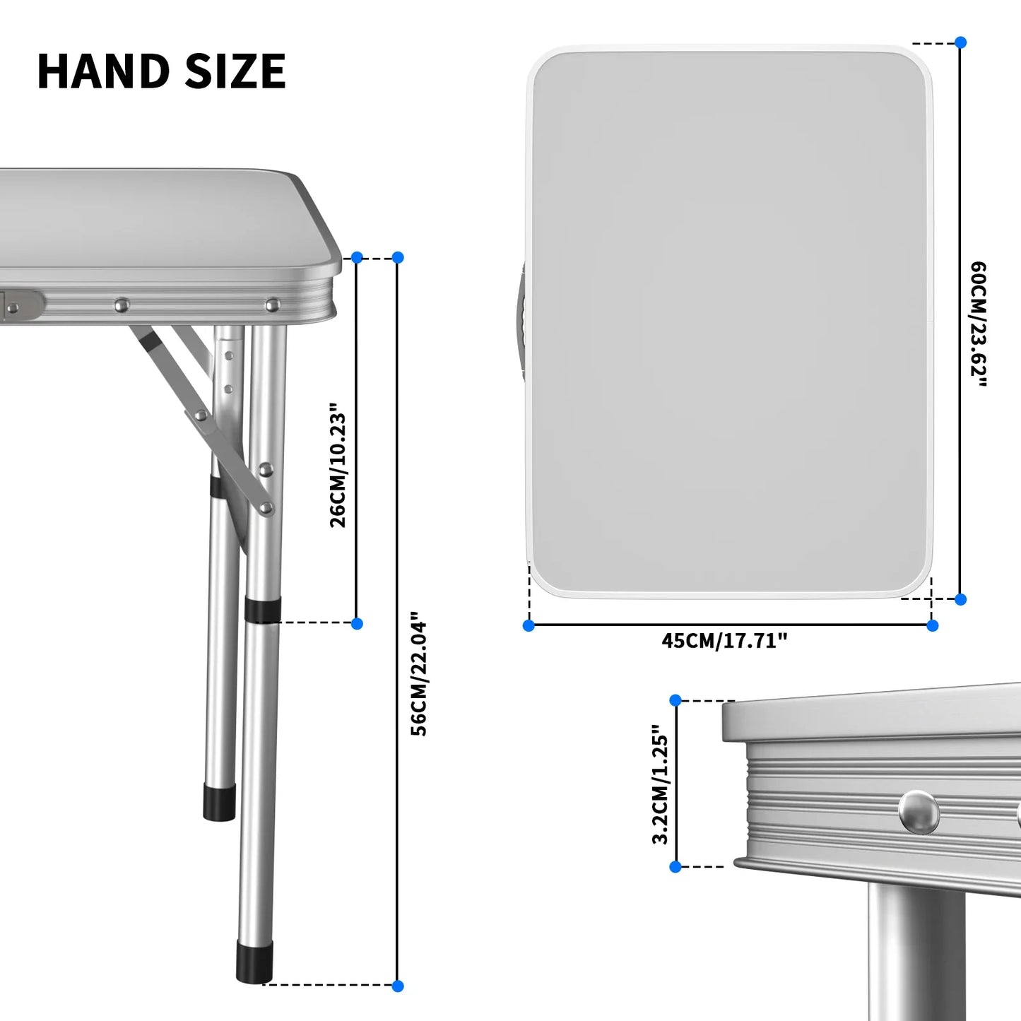 Folding Camping Table Outdoor Indoor Garden Balcony Market Kitchen Work Table Adjustable White Portable Picnic Table 60x45 cm