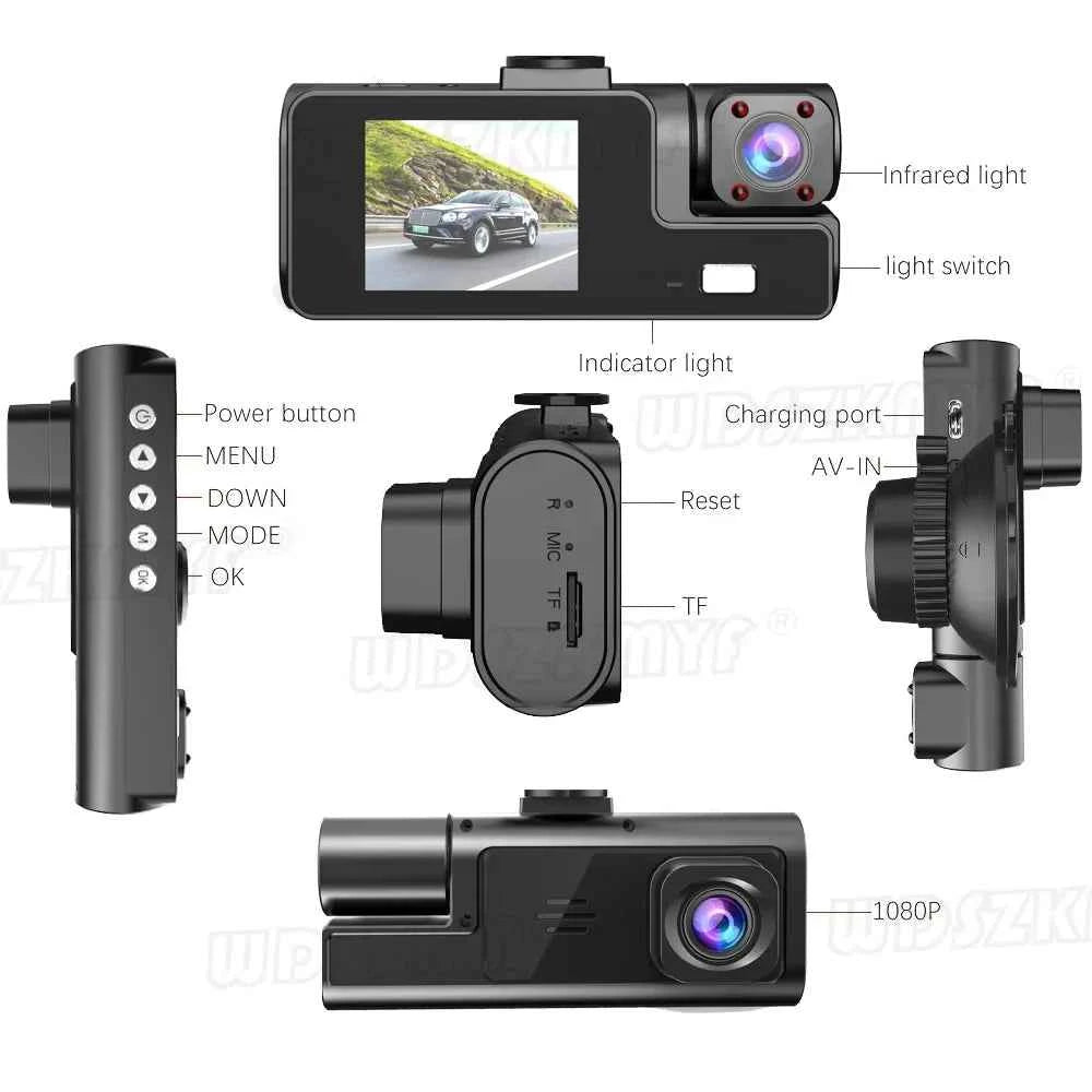 3 Lens Car Recorder with Memory Card Car Camera 1080P VCR WIFI Car DVR 2 Lens Front and Rear View Camera Night Vision Car Access