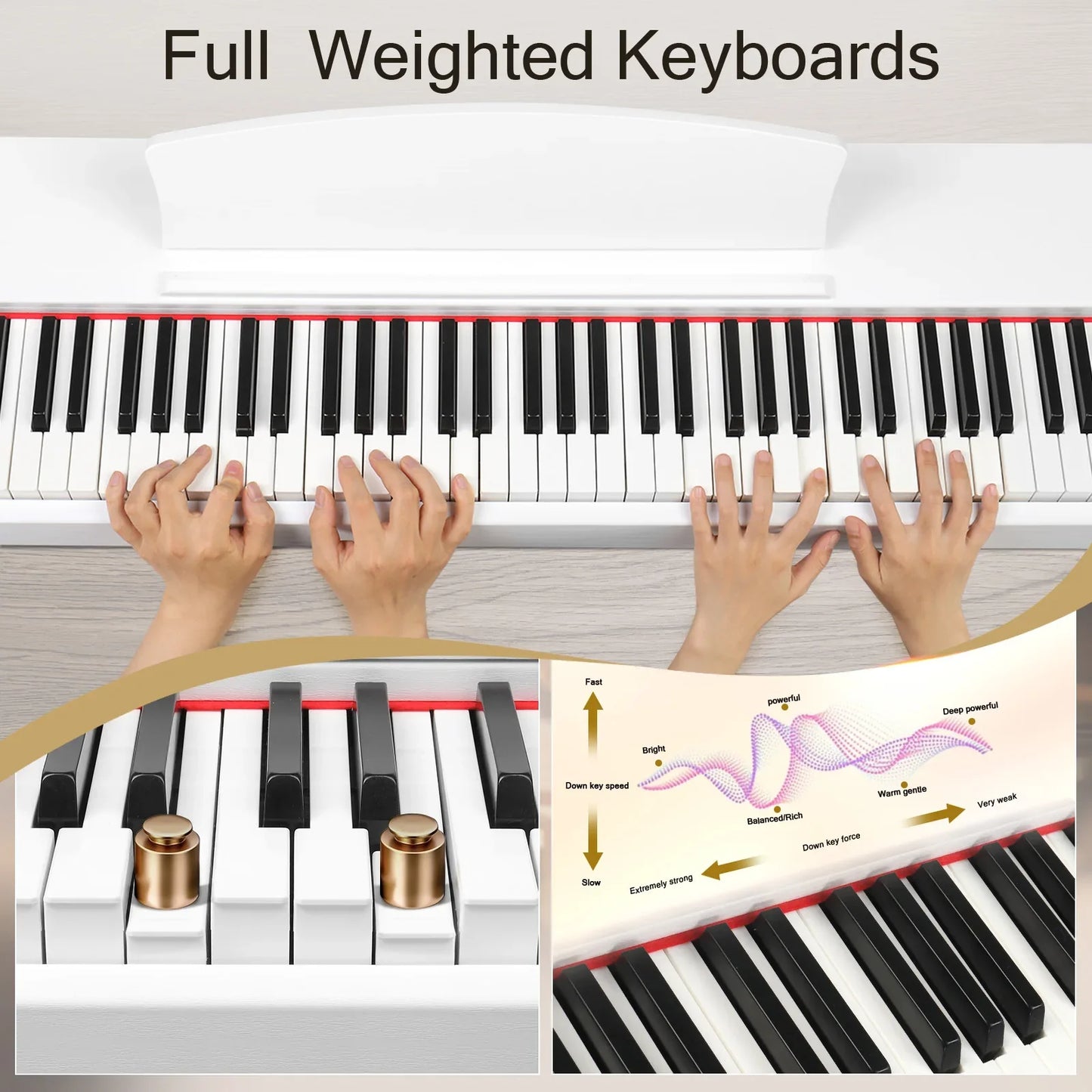 Glarry GDP-203 88 Key Standard Full Weighted Keyboards Digital Piano with Metal Stand, Power Adapter, Triple Pedals,
