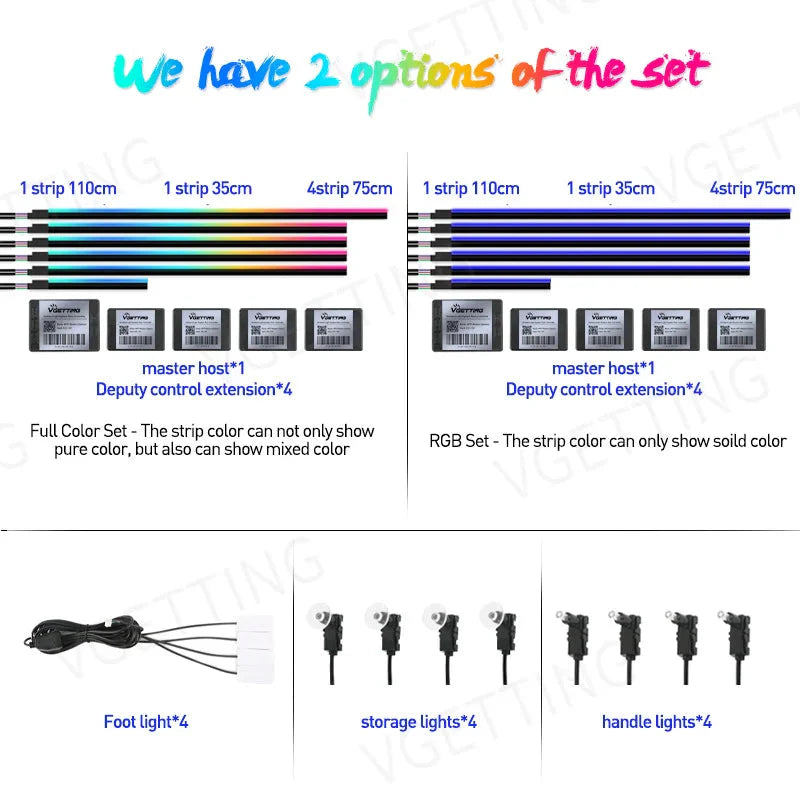 Full Color Streamer Car Ambient Lights RGB 64 Color Universal LED Interior