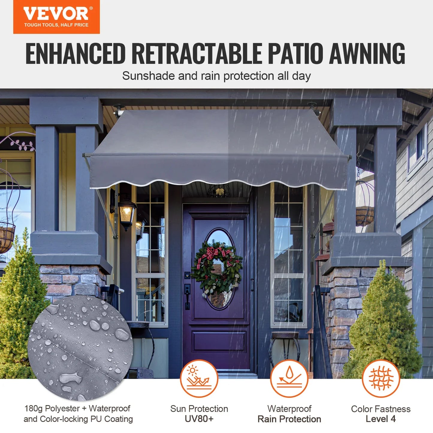 VEVOR Patio Awning Retractable Awning Sunshade Shelter with Manual Crank Handle Outdoor Canopy Sunsetter Deck for Balcony Yard