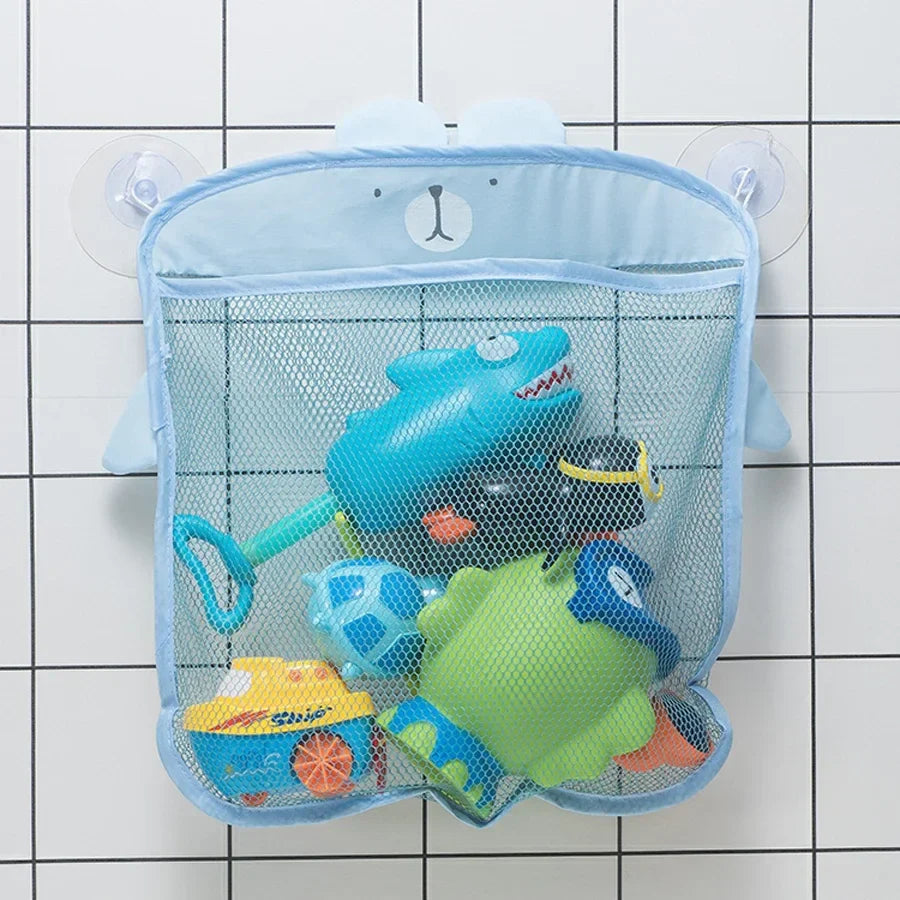 Baby Shower Toy Cute Duck Frog Net Toy Storage Bag Strong Suction Cup Baby Shower Game Bag Bathroom Organizer Water Toy