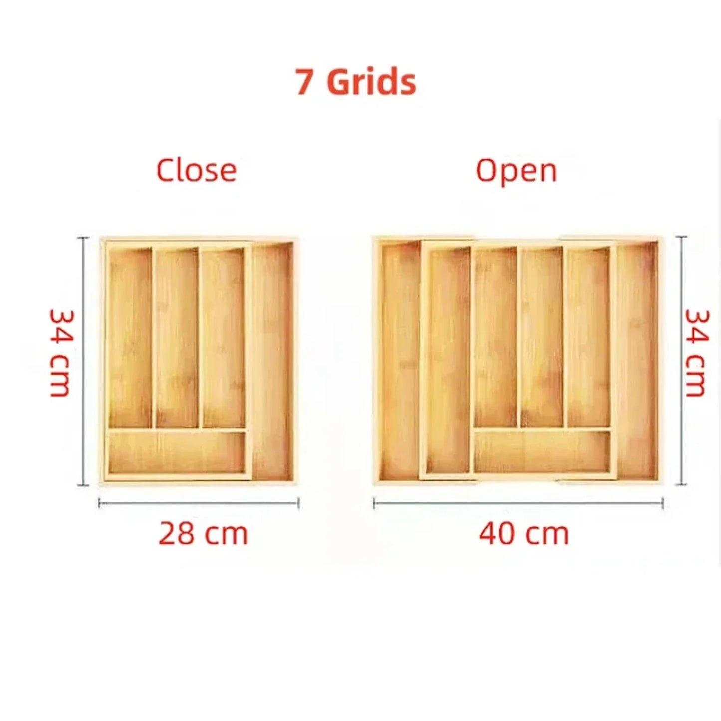 Adjustable 6/7 Grids Bamboo Drawers Insert Box for Cutlery Dinnerware Tools - Kitchen Cabinet Organizer and Housholder Gold tray