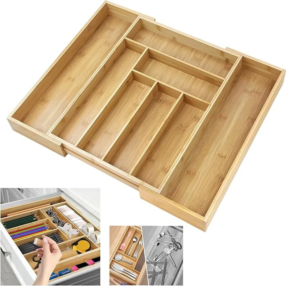 Bamboo Cutlery Expandable Divide Storage Trays Rack Neat Elegant Kitchen Drawer Organizer Furniture Accessories ，Picnicking out