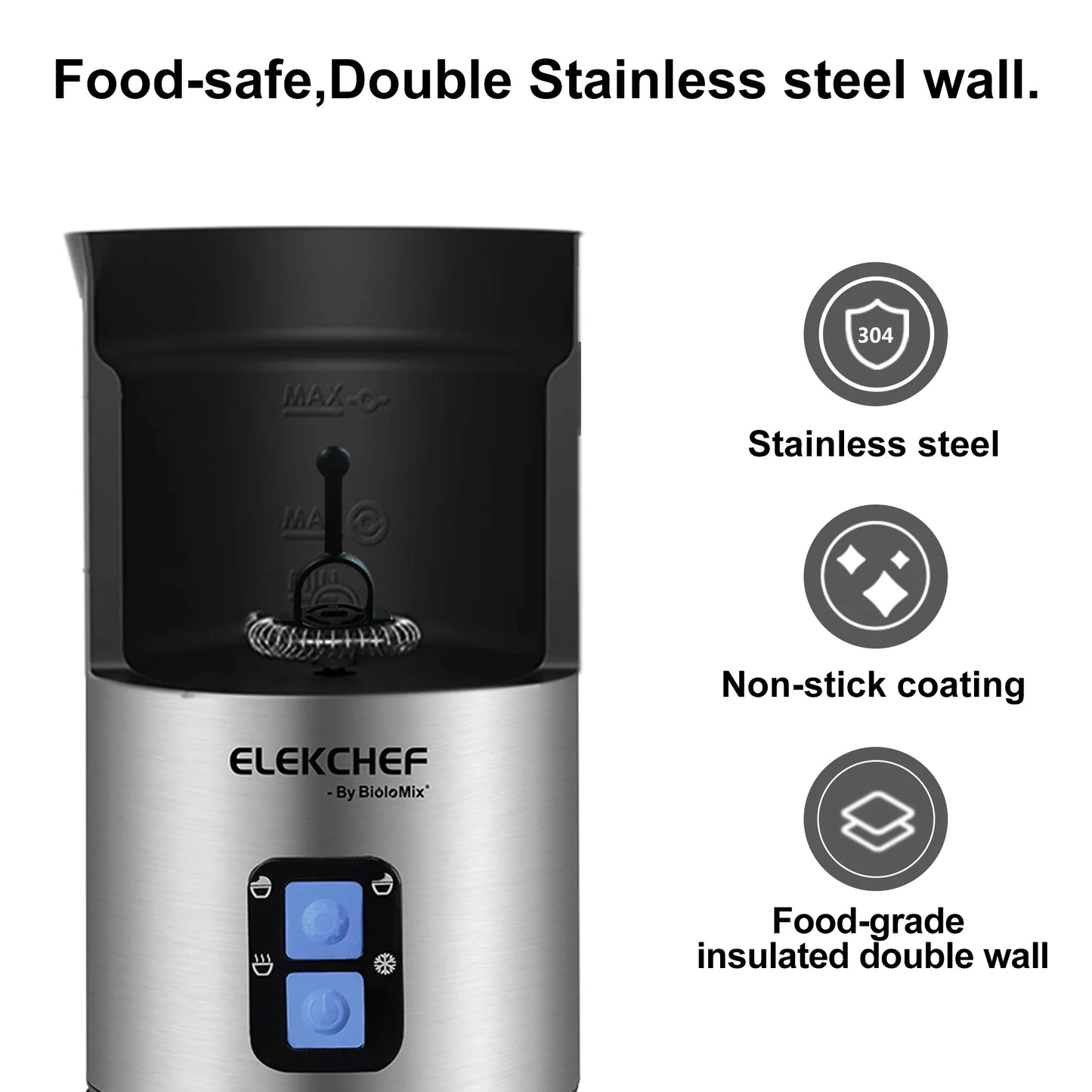 BioloMix Upgraded Stainless Steel 4 in 1 Milk Frother Frothing Foamer Automatic Milk Warmer Cold/Hot Latte Cappuccino Chocolate