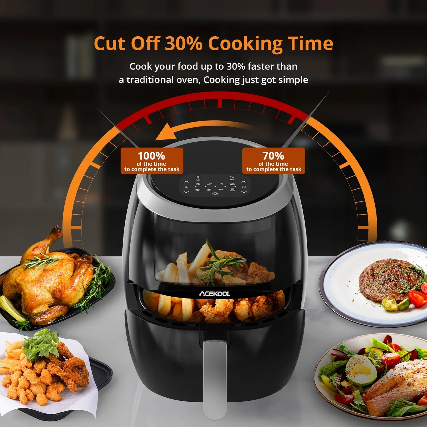Air Fryer Oven Digital Large 7.7L Rapid Air Circulation,Air Fryers With Touch Screen Viewable Window Dishwasher Safe Accessories